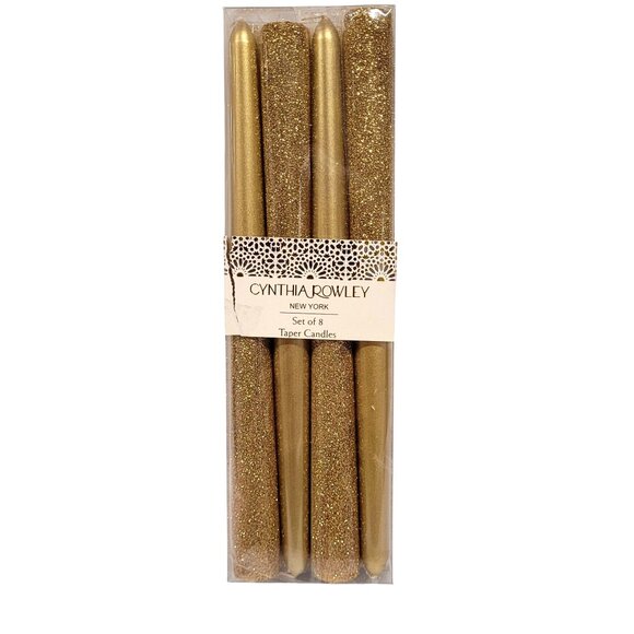 Cynthia Rowley Set of 8 Metallic Gold Taper Candles 10'' Shimmery New - Picture 1 of 5
